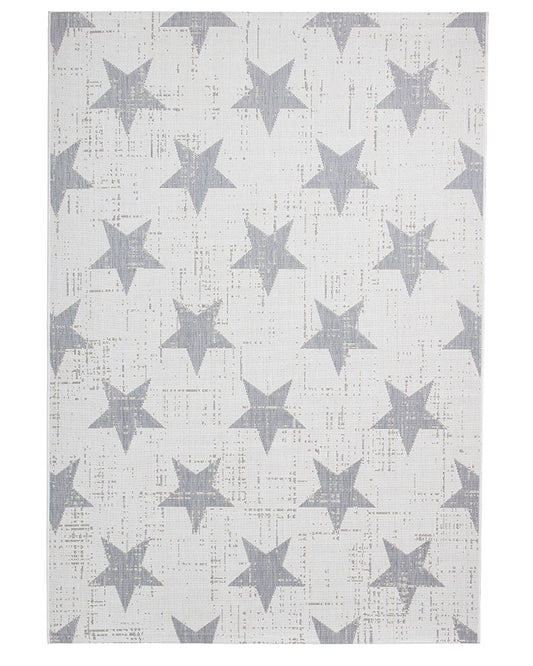 SANTA MONICA CREAM GREY STAR 48648 INDOOR / OUTDOOR FLAT WEAVE RUG