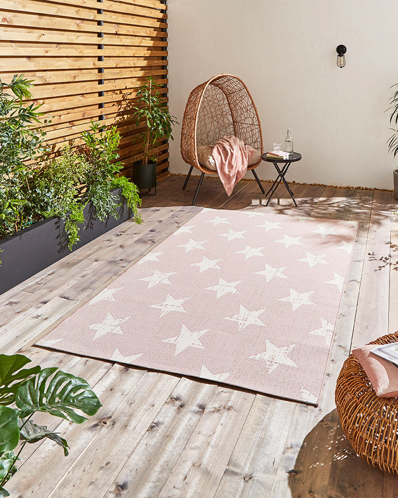 SANTA MONICA ROSE PINK CREAM STAR 48648 INDOOR / OUTDOOR FLAT WEAVE RUG