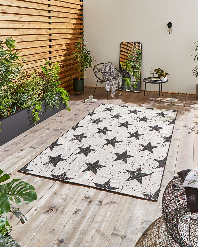 SANTA MONICA STAR 48648 INDOOR / OUTDOOR RUG WHITE / BLACK