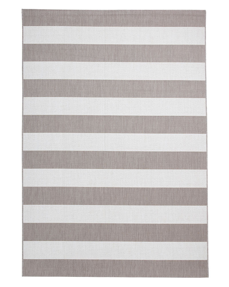 SANTA MONICA BEIGE CREAM STRIPE 48644 INDOOR / OUTDOOR FLAT WEAVE RUG