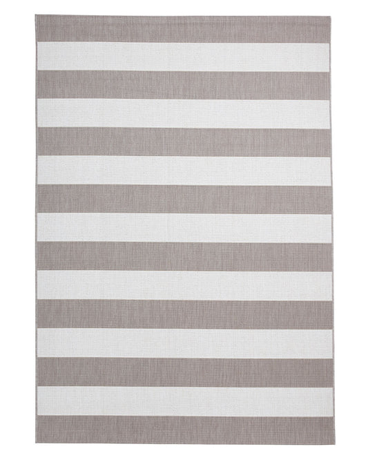 SANTA MONICA BEIGE CREAM STRIPE 48644 INDOOR / OUTDOOR FLAT WEAVE RUG