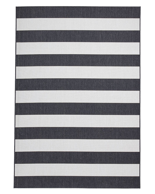 SANTA MONICA BLACK WHITE STRIPE 48644 INDOOR / OUTDOOR FLAT WEAVE RUG