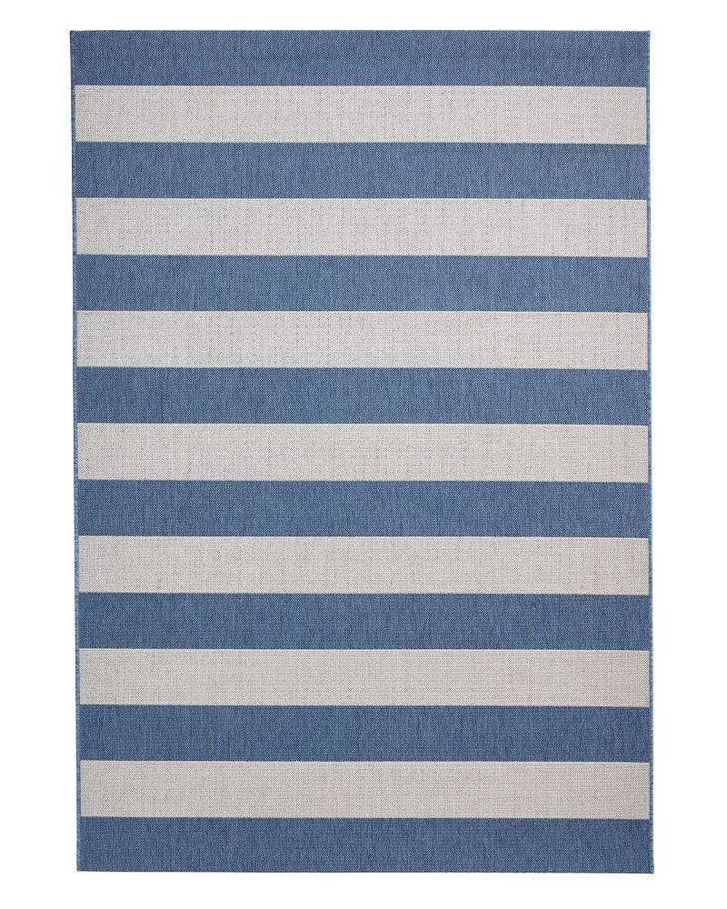 SANTA MONICA BLUE BEIGE STRIPE 48644 INDOOR / OUTDOOR FLAT WEAVE RUG