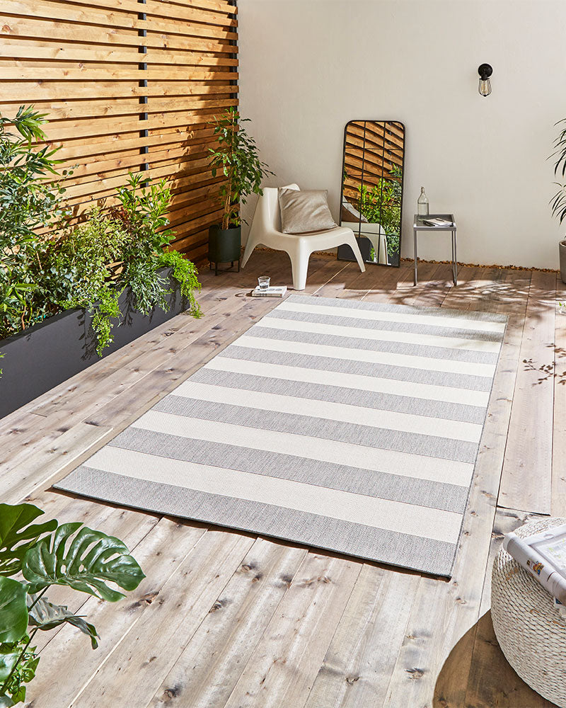 SANTA MONICA STRIPE 48644 INDOOR / OUTDOOR RUG GREY / LIGHT BEIGE