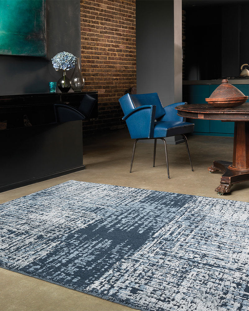 TORINO PETROL BLUE ABSTRACT TEXTURAL RUG