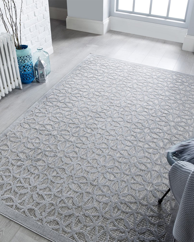 PIATTO ARGENTO SILVER INDOOR / OUTDOOR FLOCKED EFFECT FLATWEAVE RUG