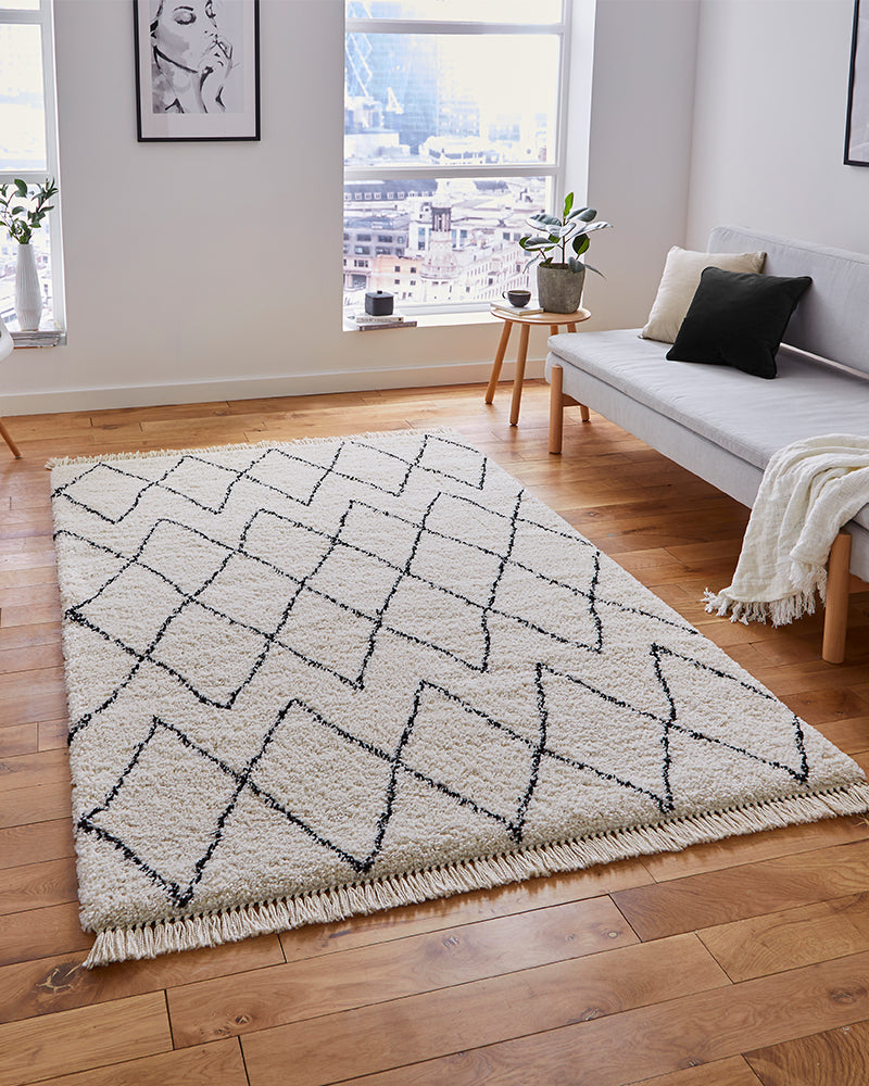 BOHO 8280 WHITE BLACK MOROCCAN BERBER SHAGGY MODERN