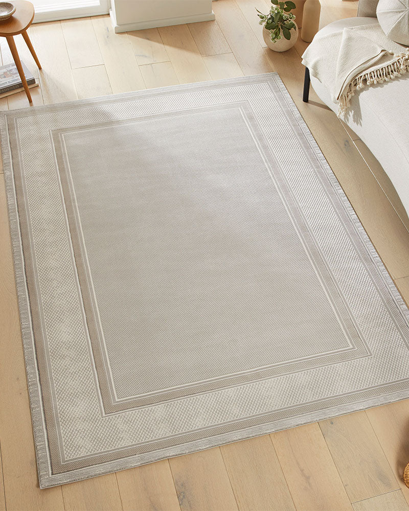 OLIVIA 102 GREY BEIGE BORDER RUG