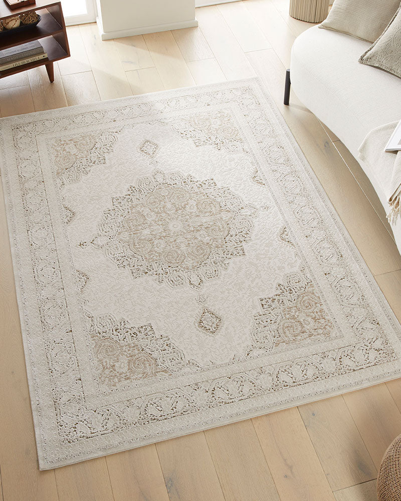 OLIVIA 103 KHAKI TRADITIONAL BORDER RUG
