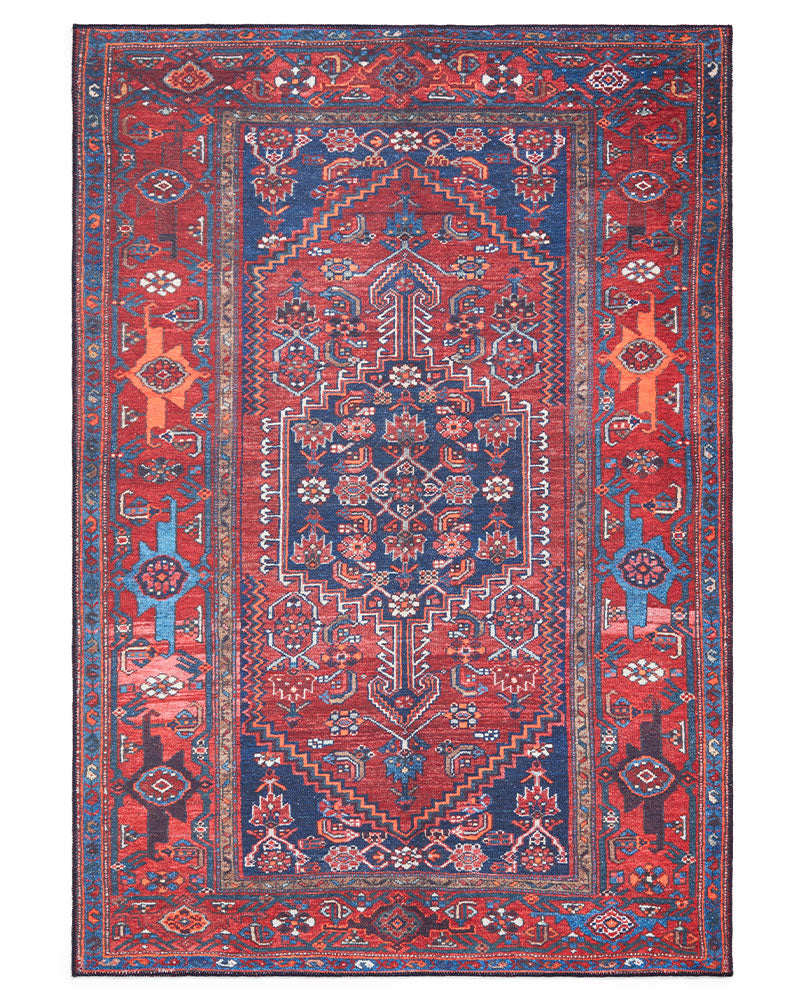 KASHMAR 2017 RED NAVY BLUE MACHINE WASHABLE RUG