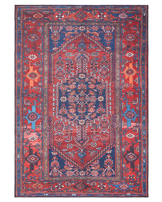 KASHMAR 2017 RED NAVY BLUE MACHINE WASHABLE RUG