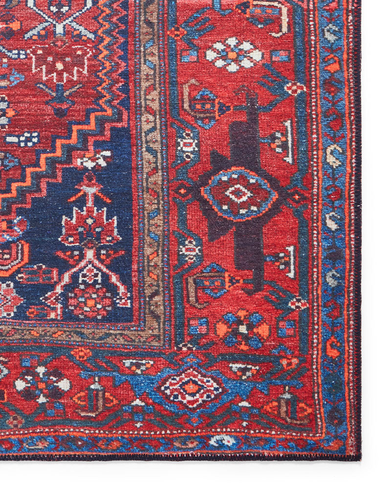 KASHMAR 2017 RED NAVY BLUE MACHINE WASHABLE RUG