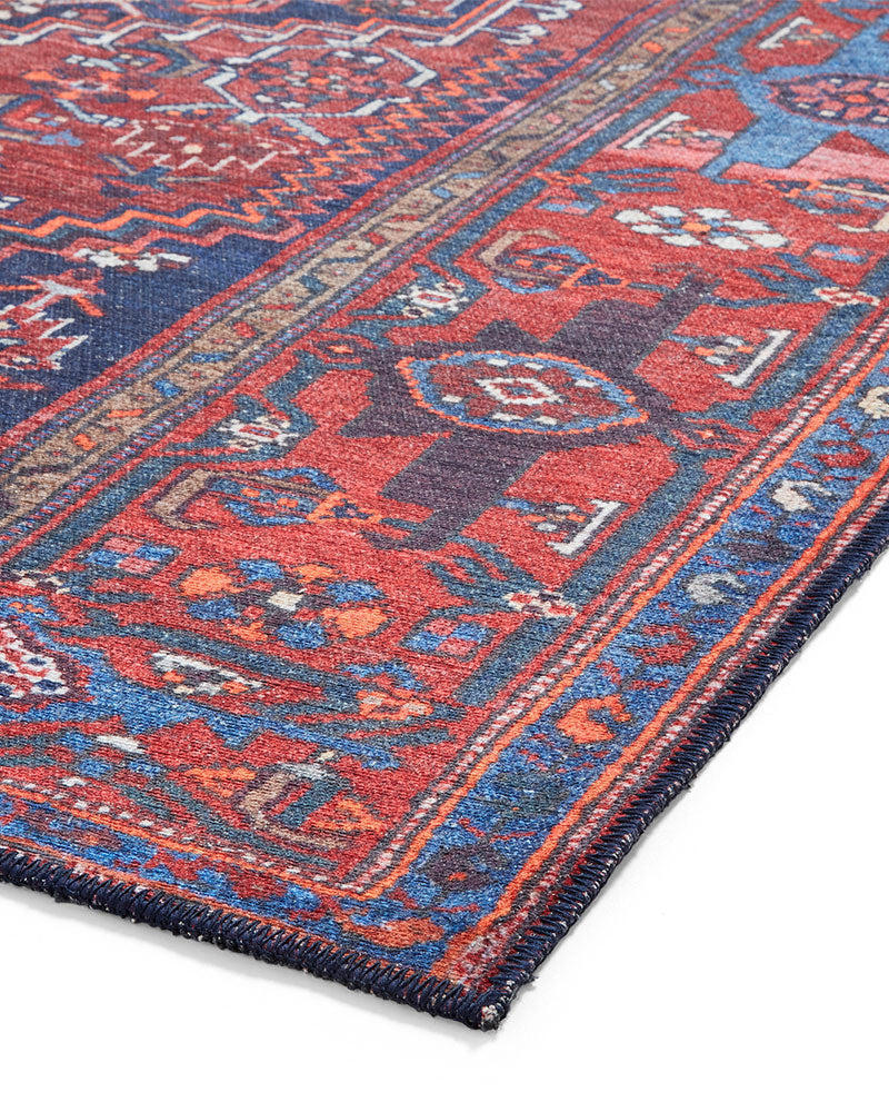 KASHMAR 2017 RED NAVY BLUE MACHINE WASHABLE RUG
