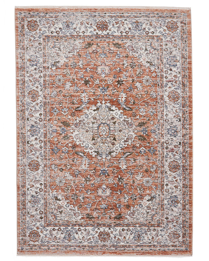 VINTAGE 35013 TERRACOTTA TRADITIONAL DISTRESSED STYLE MEDALLION BORDER RUG