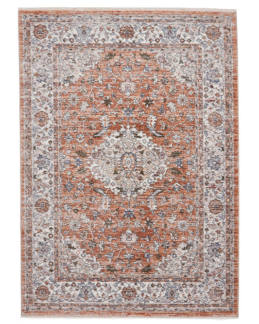VINTAGE 35013 TERRACOTTA TRADITIONAL DISTRESSED STYLE MEDALLION BORDER RUG