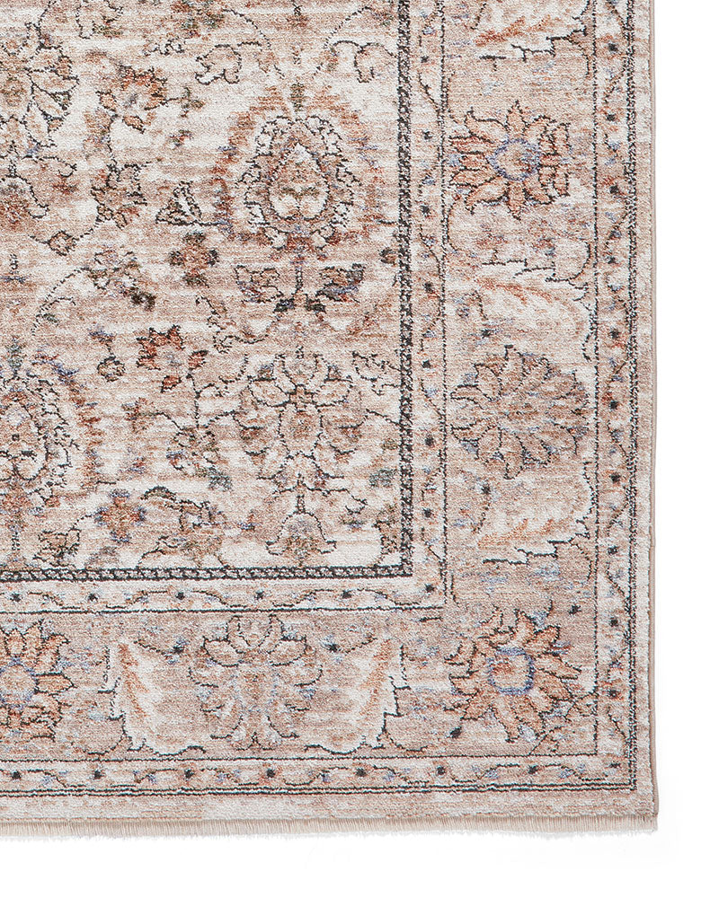 VINTAGE 35027 BEIGE TRADITIONAL DISTRESSED STYLE MEDALLION BORDER RUG