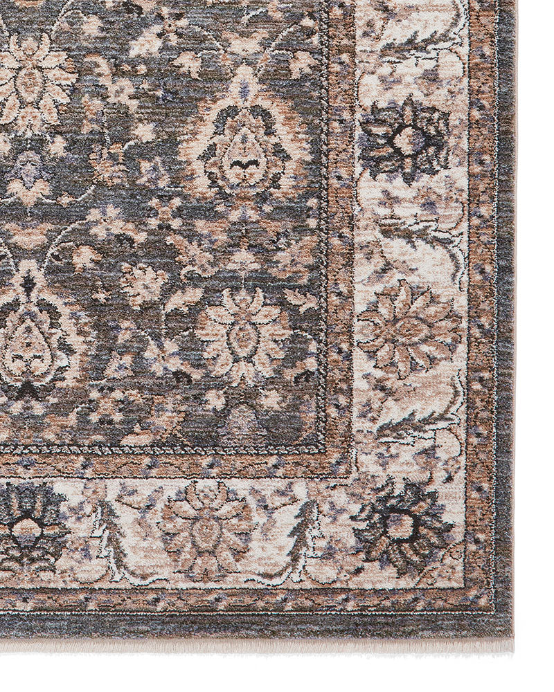 VINTAGE 35027 GREEN TRADITIONAL DISTRESSED STYLE MEDALLION BORDER RUG