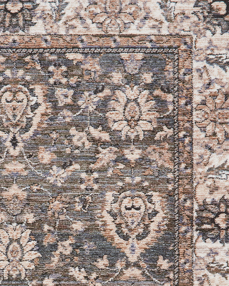 VINTAGE 35027 GREEN TRADITIONAL DISTRESSED STYLE MEDALLION BORDER RUG