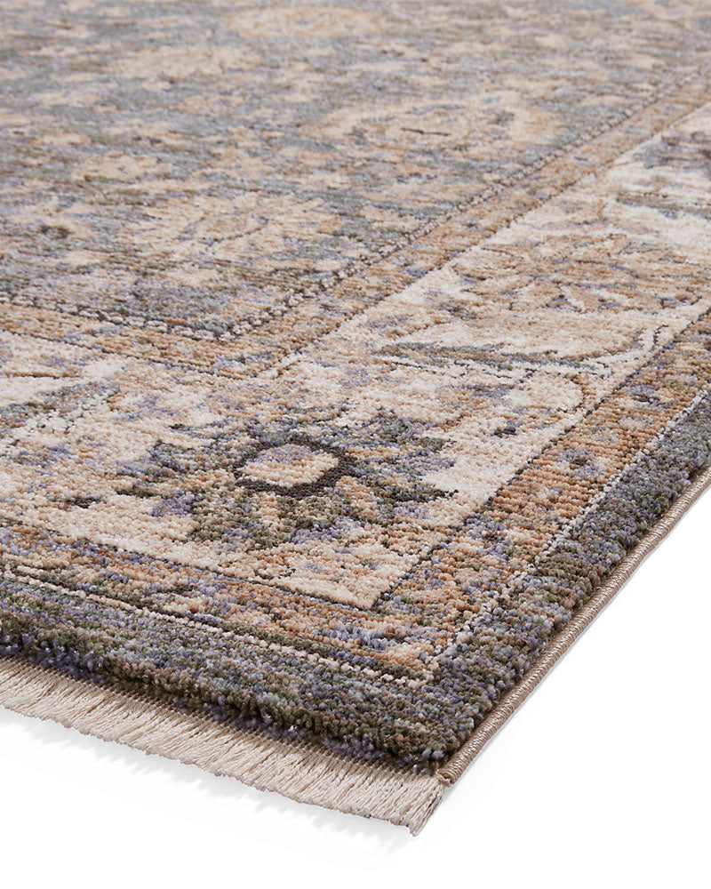 VINTAGE 35027 GREEN TRADITIONAL DISTRESSED STYLE MEDALLION BORDER RUG