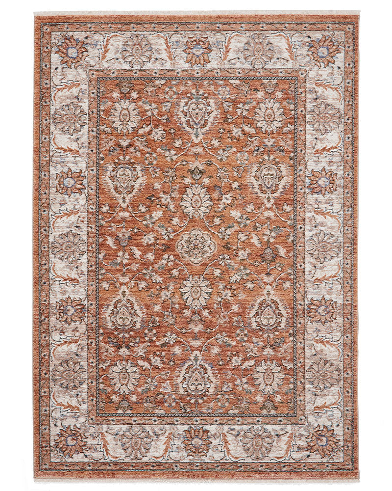 VINTAGE 35027 TERRACOTTA TRADITIONAL DISTRESSED STYLE MEDALLION BORDER RUG
