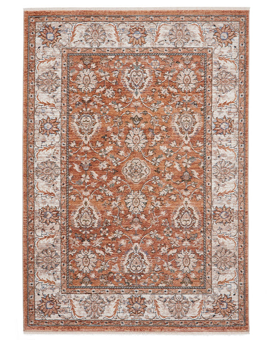 VINTAGE 35027 TERRACOTTA TRADITIONAL DISTRESSED STYLE MEDALLION BORDER RUG
