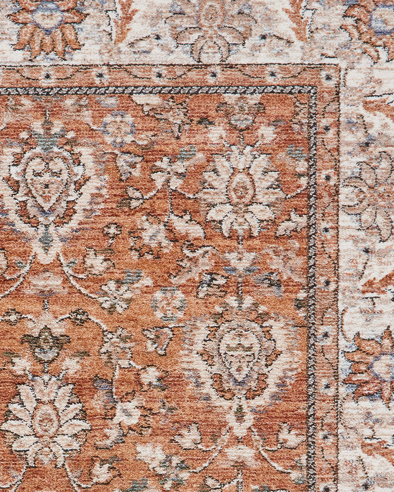 VINTAGE 35027 TERRACOTTA TRADITIONAL DISTRESSED STYLE MEDALLION BORDER RUG