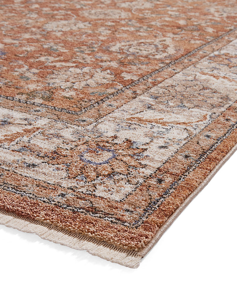 VINTAGE 35027 TERRACOTTA TRADITIONAL DISTRESSED STYLE MEDALLION BORDER RUG