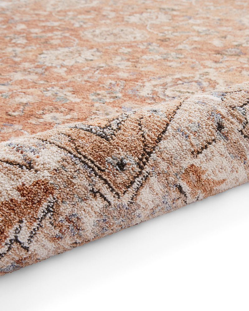 VINTAGE 35027 TERRACOTTA TRADITIONAL DISTRESSED STYLE MEDALLION BORDER RUG