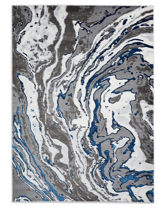 APOLLO GR584 GREY NAVY BLUE METALLIC ABSTRACT RUG