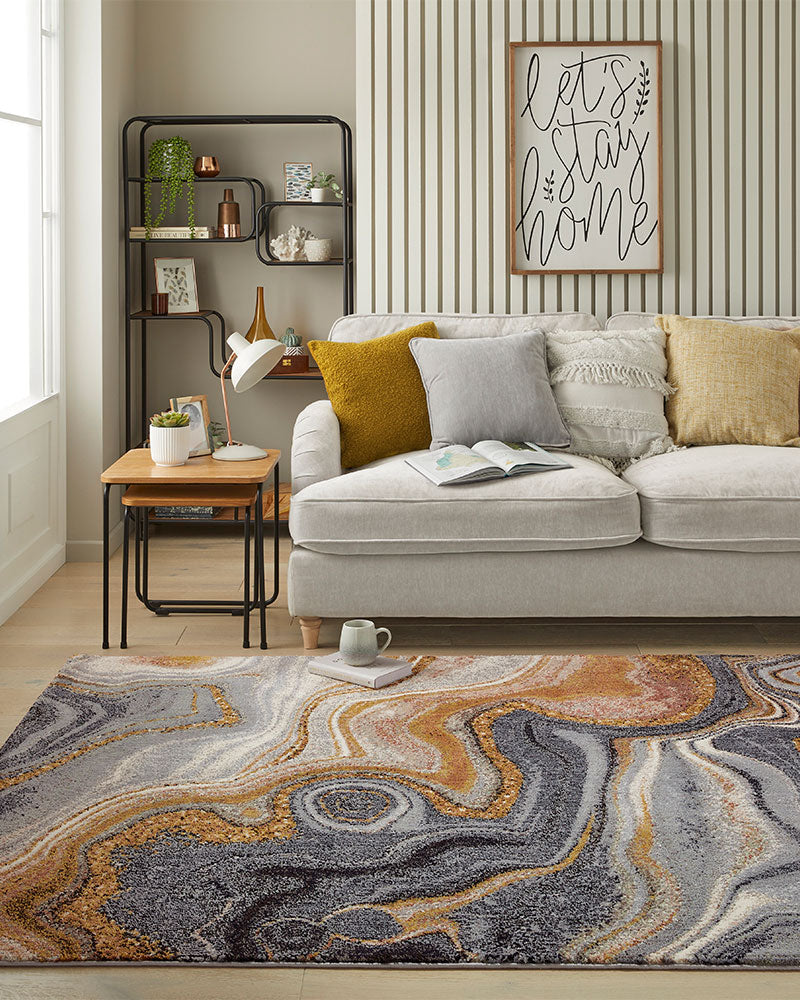 AMARA AMA107 BLUE BRONZE ABSTRACT RUG