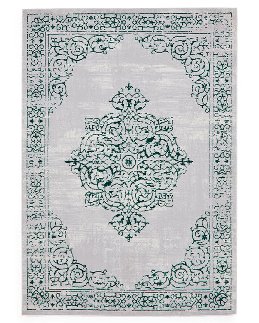 ARTEMIS B9076A GREEN SILVER METALLIC VINTAGE STYLE RUG