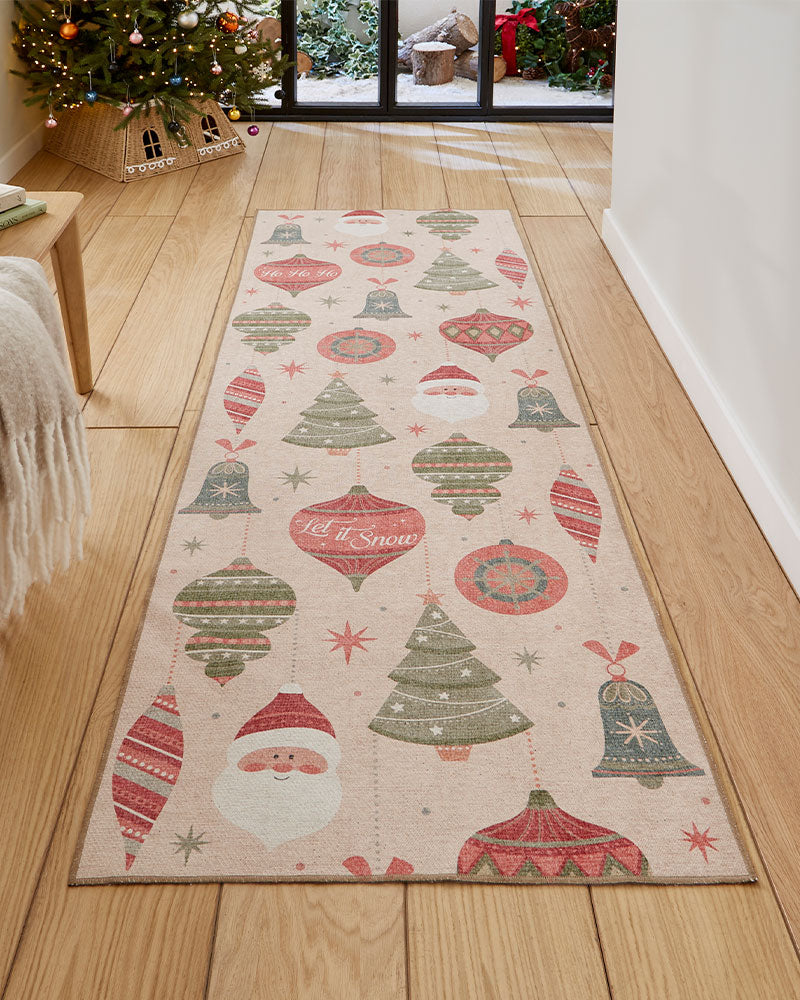 CHRISTMAS BAUBLES WASHABLE BAUBLES RUNNER & MAT SET