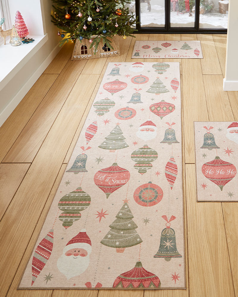 CHRISTMAS BAUBLES WASHABLE BAUBLES RUNNER & MAT SET