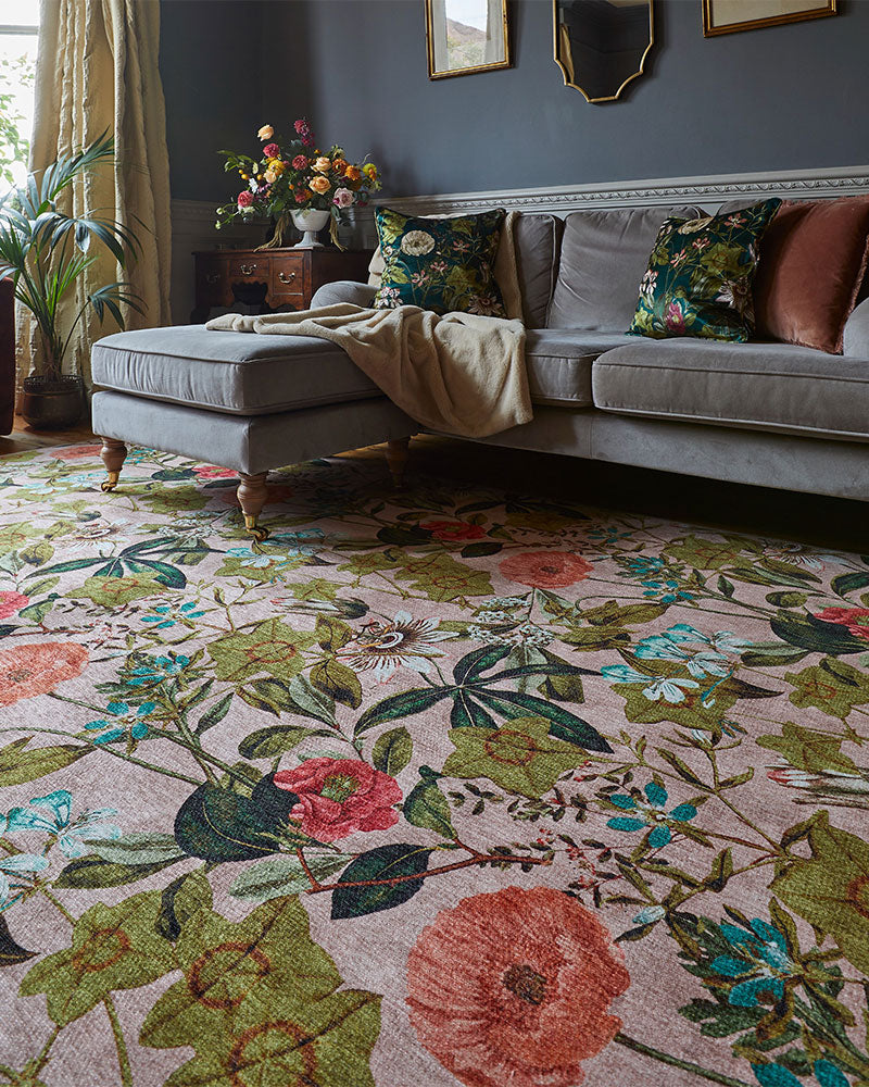 CLARKE & CLARKE PASSIFLORA BLUSH MACHINE WASHABLE RUG
