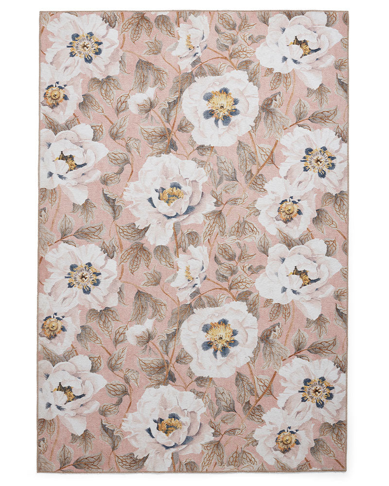 HARLEQUIN FLORENT BLUSH PINK FLORAL MACHINE WASHABLE RUG