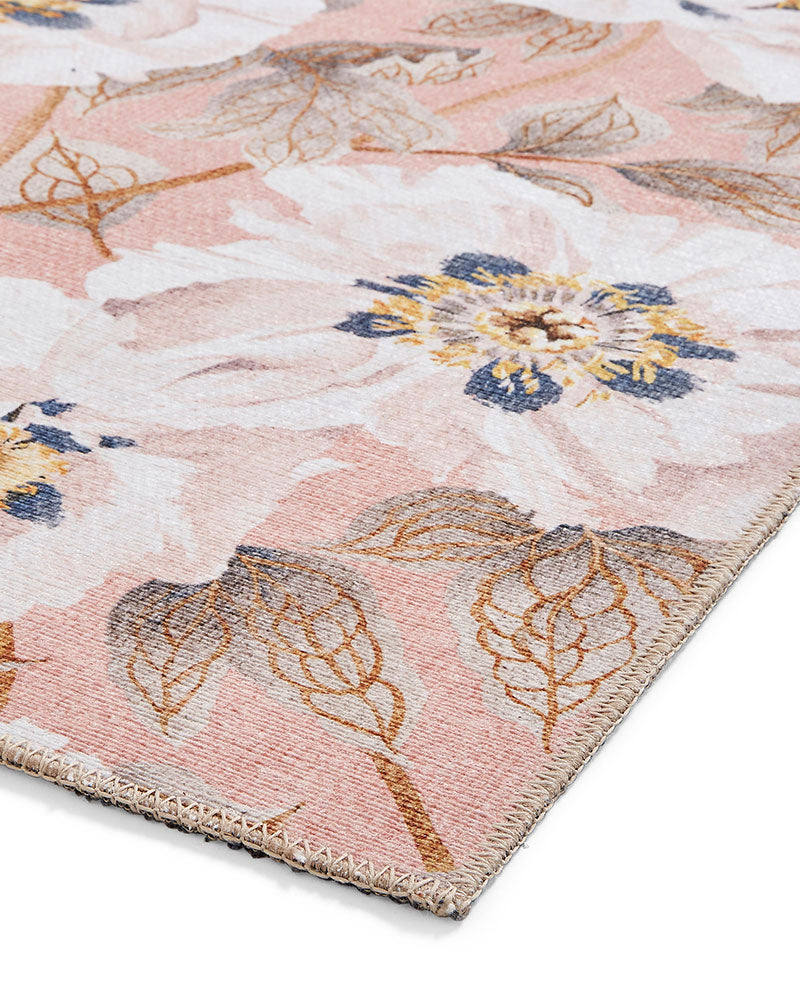 HARLEQUIN FLORENT BLUSH PINK FLORAL MACHINE WASHABLE RUG