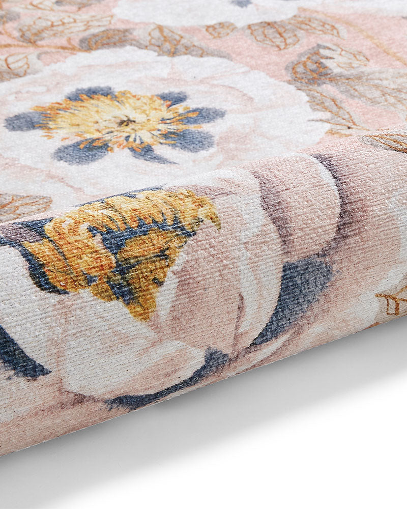 HARLEQUIN FLORENT BLUSH PINK FLORAL MACHINE WASHABLE RUG