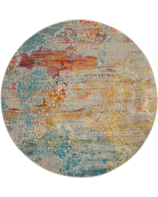 CELESTIAL CES02 SEALIFE MULTICOLOUR ABSTACT BLUE ORANGE ROUND RUG