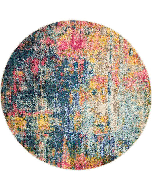 CELESTIAL CES09 MULTI ABSTRACT BLUE YELLOW ROUND RUG