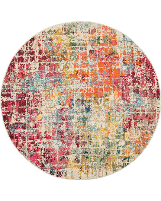 CELESTIAL CES13 PINK MULTI ABSTRACT ROUND RUG