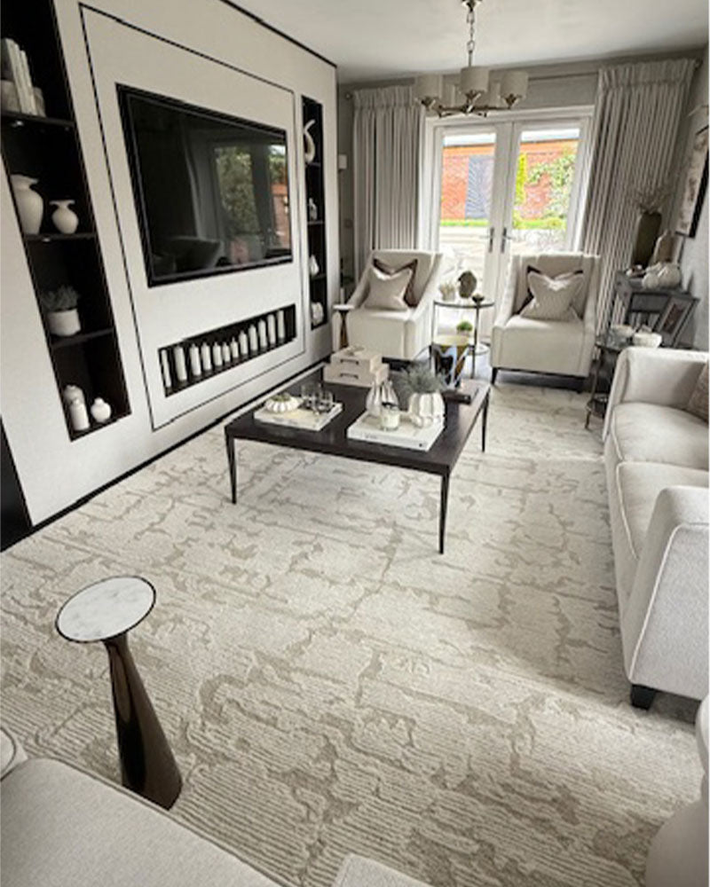 CALVIN KLEIN SCULPTURAL IVORY CUT & LOOP WOOL RUG