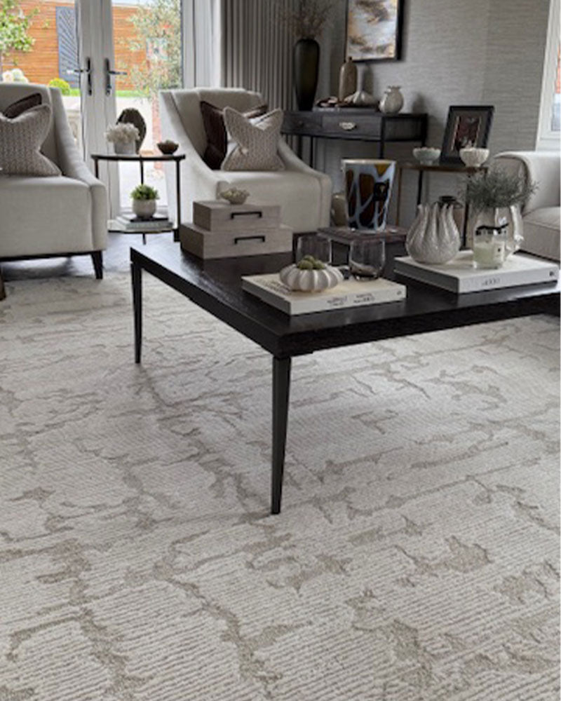 CALVIN KLEIN SCULPTURAL IVORY CUT & LOOP WOOL RUG
