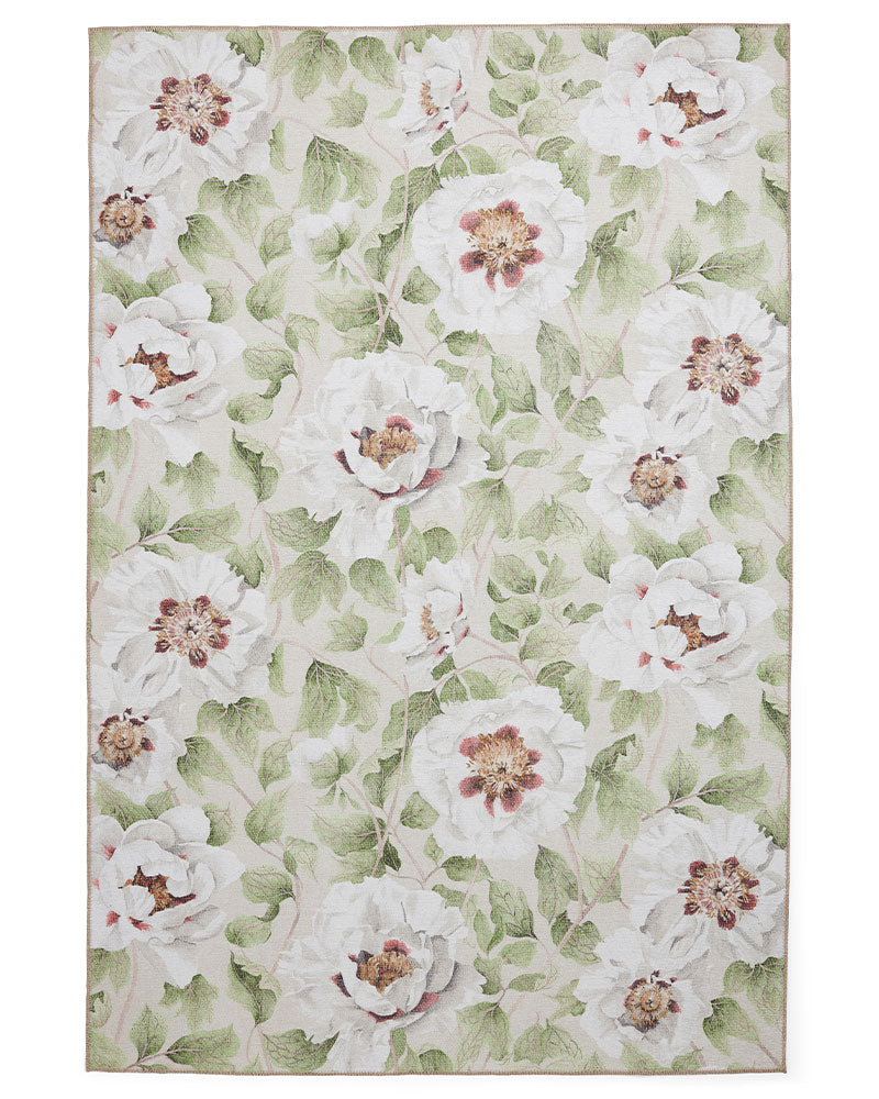 HARLEQUIN FLORENT FERN GREEN FLORAL MACHINE WASHABLE RUG