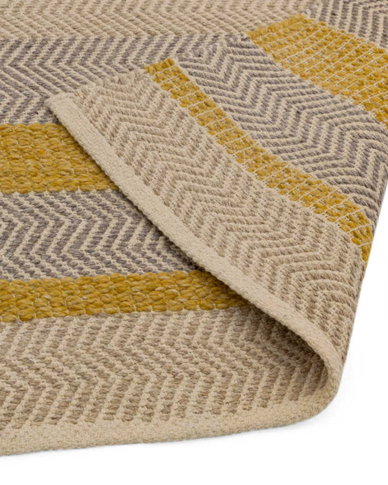 FIELDS OCHRE BEIGE FLATWEAVE JUTE WOOL HERRINGBONE RUG