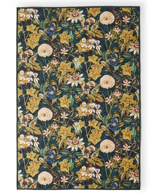 CLARKE & CLARKE PASSIFLORA FOREST GREEN MACHINE WASHABLE RUG