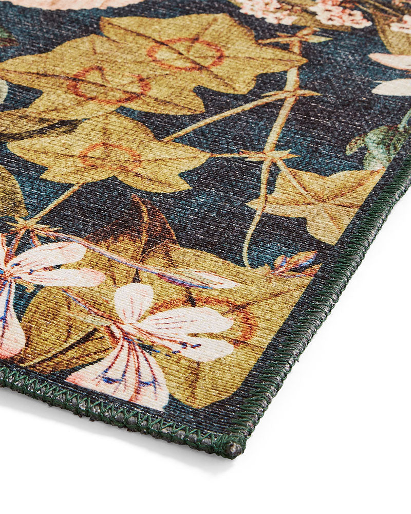 CLARKE & CLARKE PASSIFLORA FOREST GREEN MACHINE WASHABLE RUG