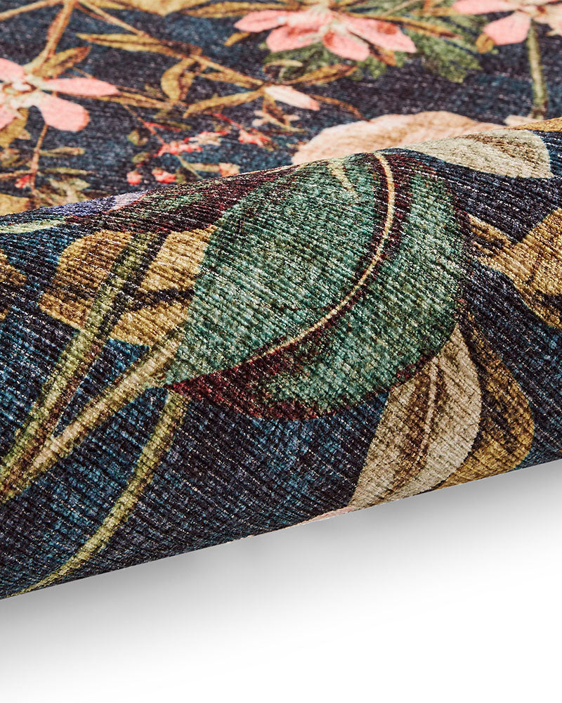 CLARKE & CLARKE PASSIFLORA FOREST GREEN MACHINE WASHABLE RUG