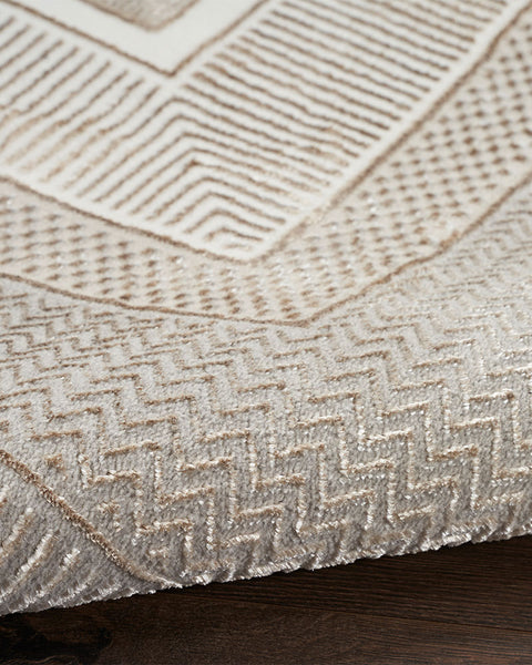 GLITZ GLZ07 BORDER RUG IVORY GREY GOLD