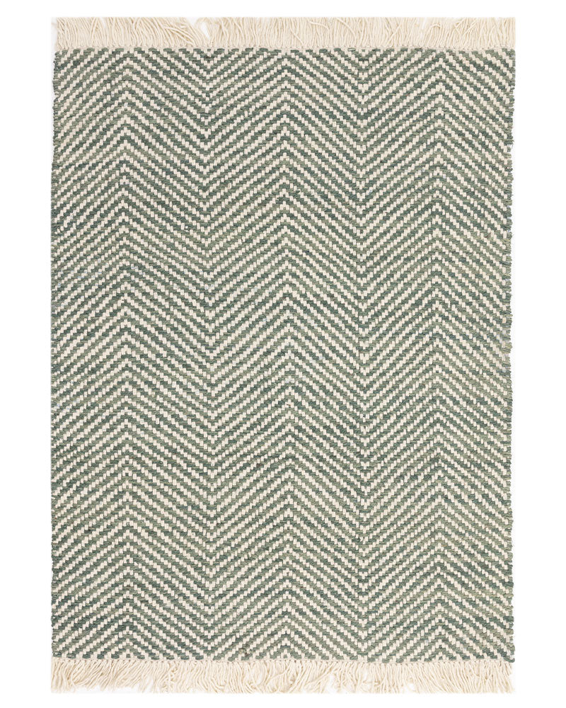 VIGO GREEN REVERSABLE JUTE WOOL ZIG ZAG CHEVRON RUG