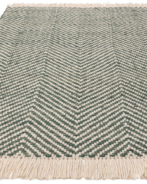 VIGO GREEN REVERSABLE JUTE WOOL ZIG ZAG CHEVRON RUG